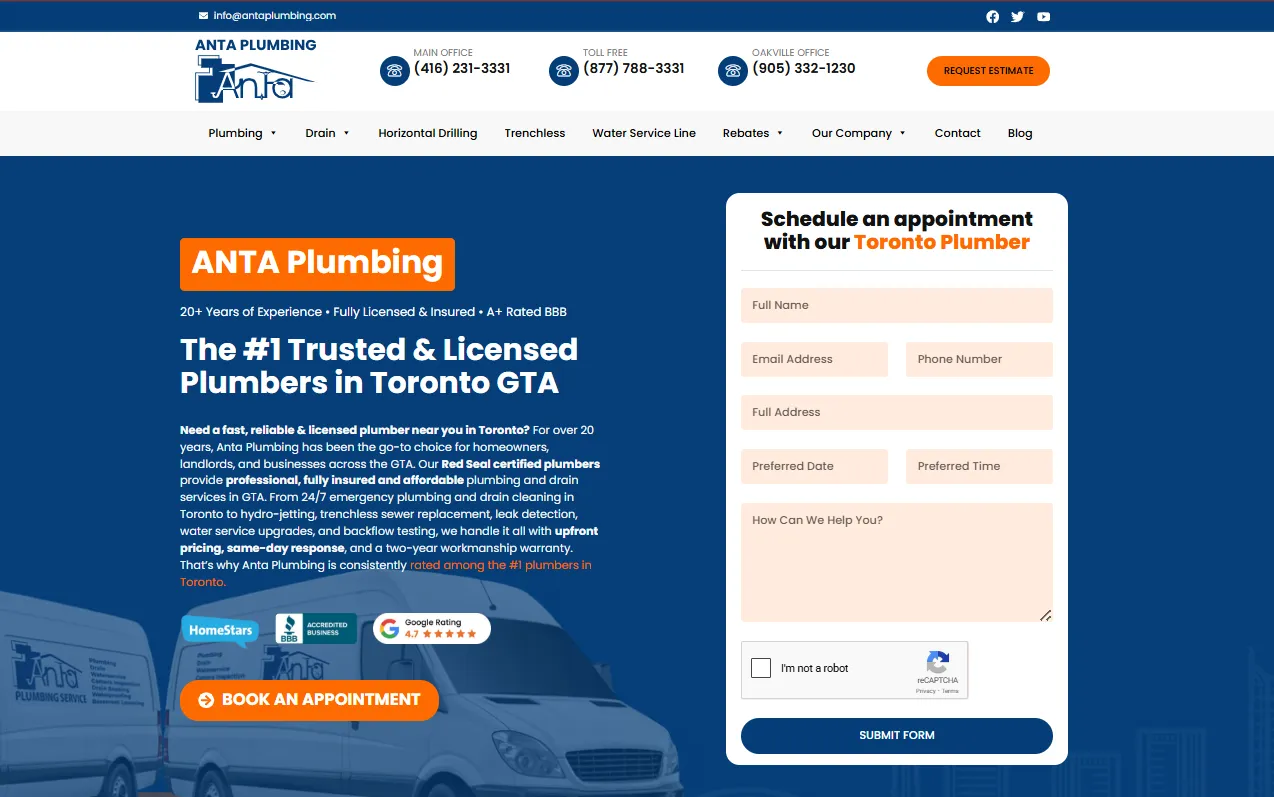 Toronto SEO Services 15 Anta Plumbing: Anta plumbing case study