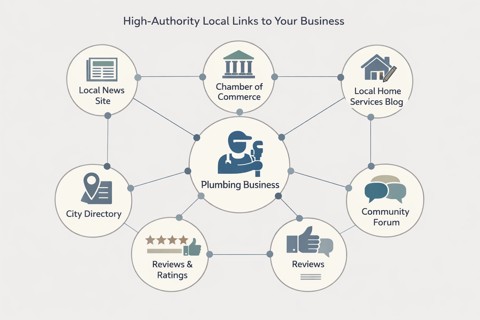 conceptual illustration of high-authority local Toronto websites linking back to a plumbing business website